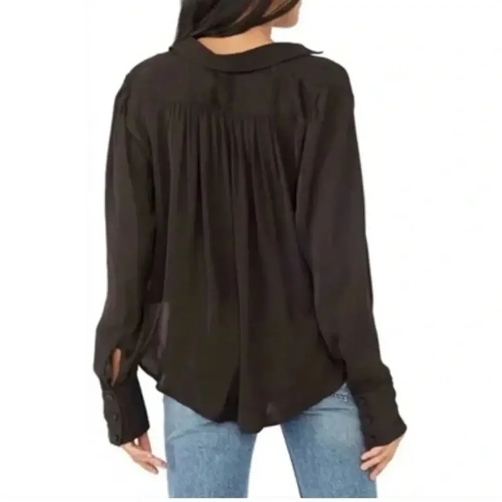 Free People Shine Bright Cowl Neck Blouse Midnight Brown Small